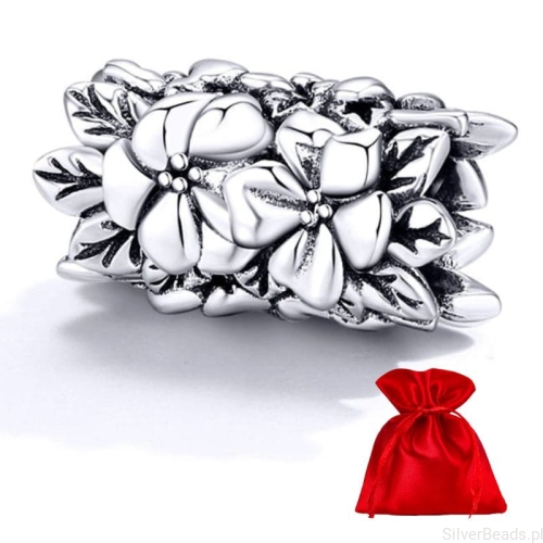Charms ze srebra próby 925 Kwiaty, gratis elegancki satynowy woreczek do każdego zamówienia.