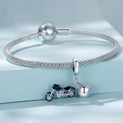 Srebrna bransoletka modułowa i charms motor i kask G408.jpg