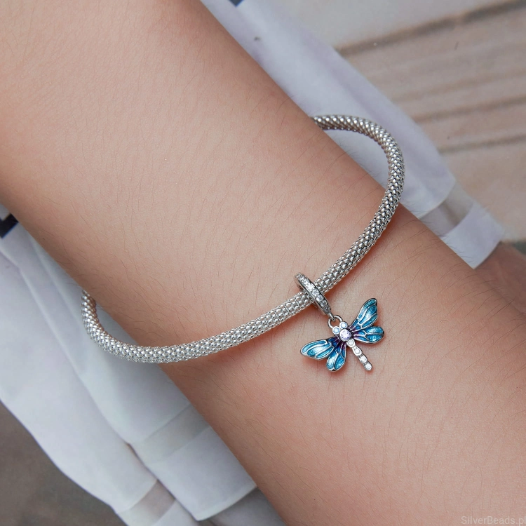 Srebrna ważka charms do bransoletki typu pandora i innych G417.jpg