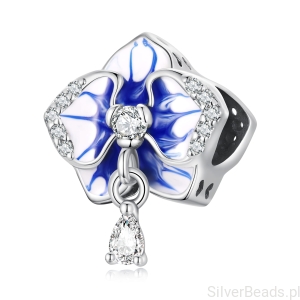 Kwiat orchidea z kryształem koralik charms srebro 925
