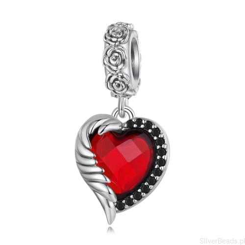 Srebrne czerwone serce zawieszka charms G438.jpg