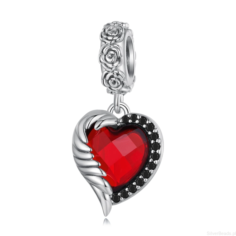 Srebrne czerwone serce zawieszka charms G438.jpg