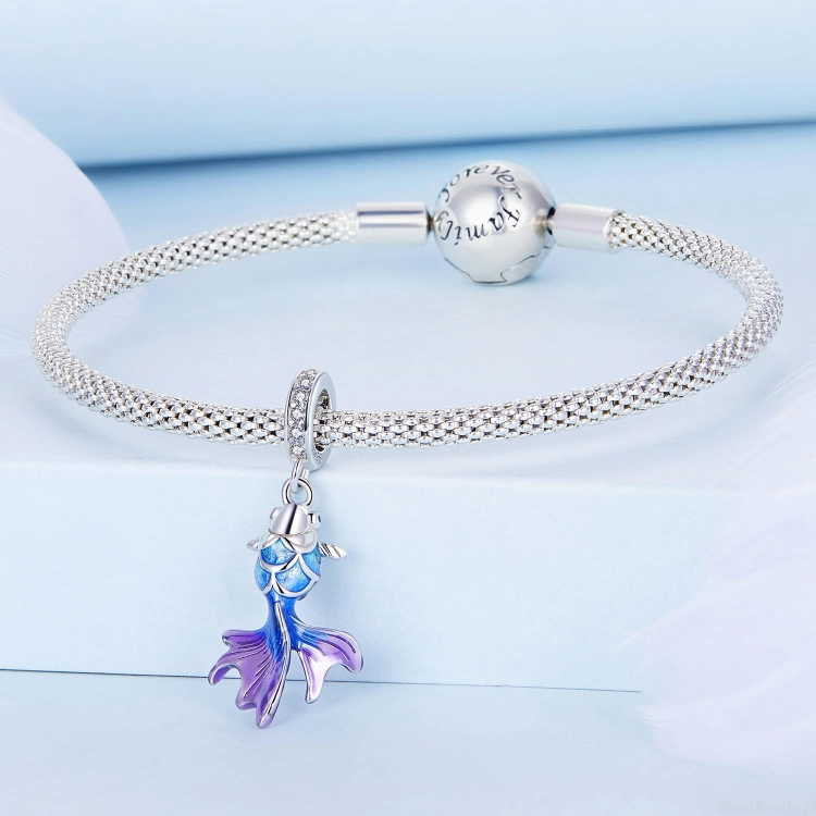 Srebrna bransoletka charms emaliowana ryba rybka G463.jpg