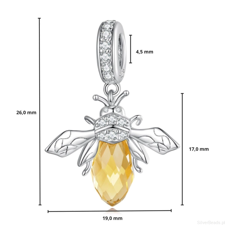 G472 wymiary zawieszki charms pszczoła ze srebra próby 925.jpg
