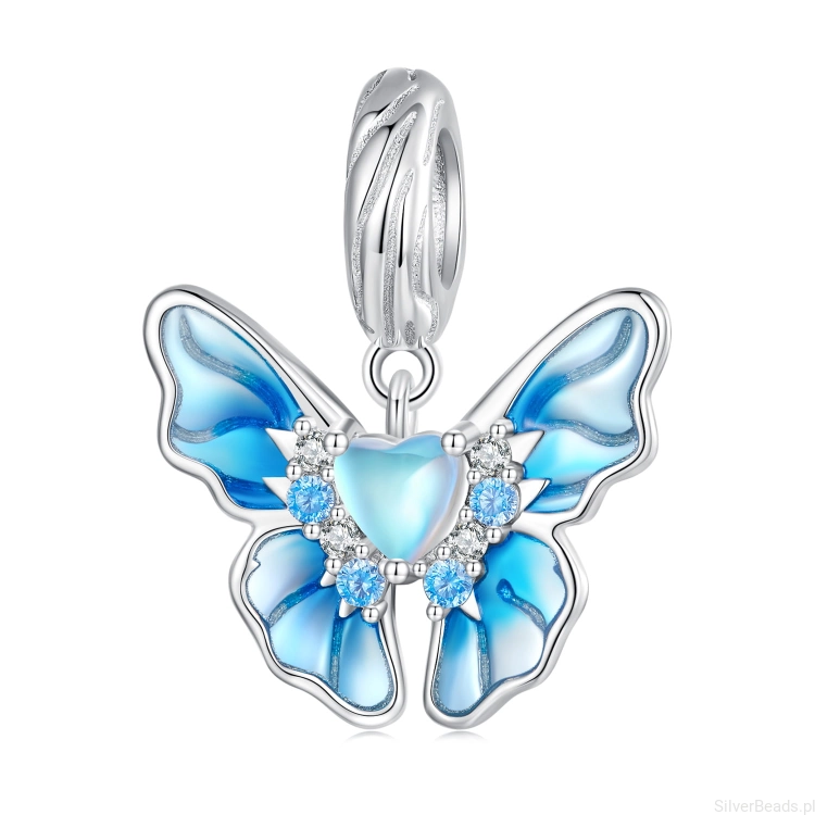 Srebrny motyl kryształowe serce charms G477.jpg
