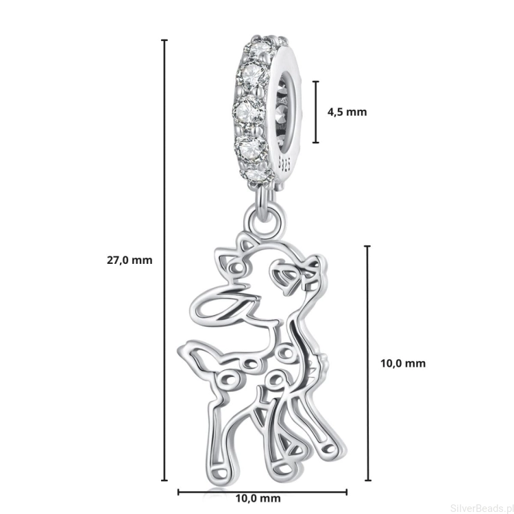 G484 wymiary zawieszki charms jelonek Bambi ze srebra próby 925.jpg