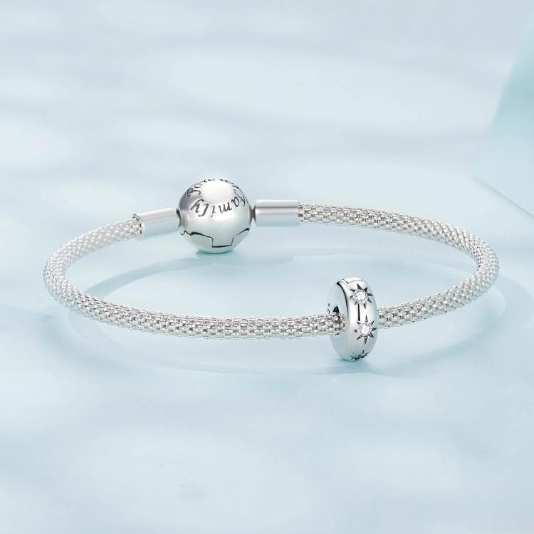 Srebrna bransoletka modułowa charms spinka stoper G495