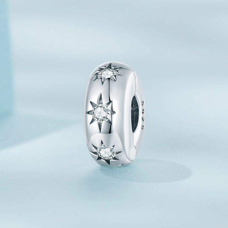 Srebrny charms stoper spinka w gwiazdki G495