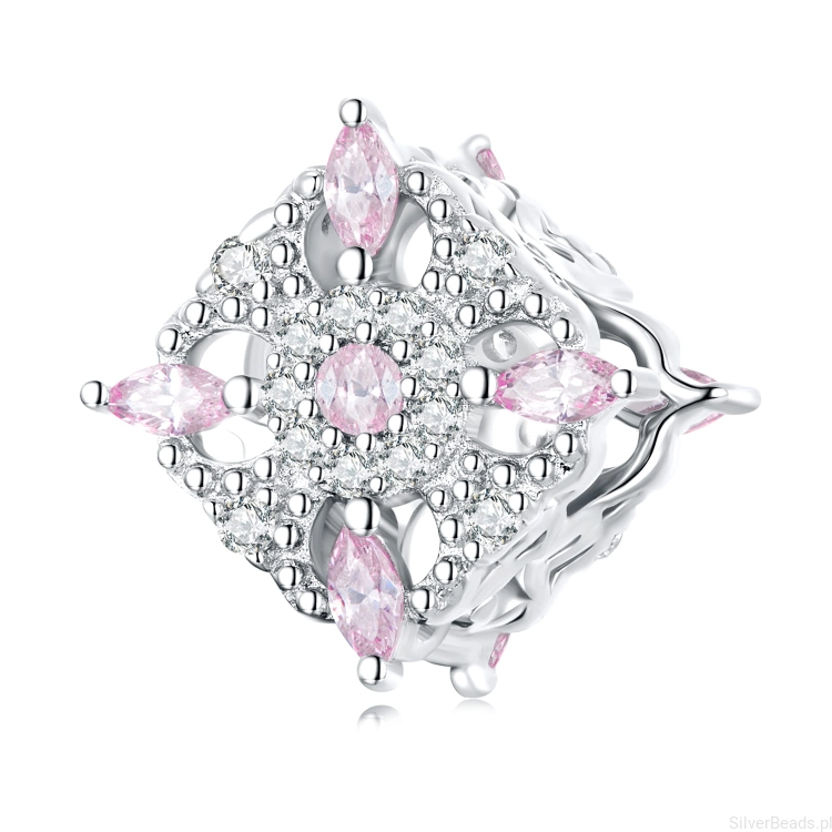 Srebrny charms różowy vintage G524