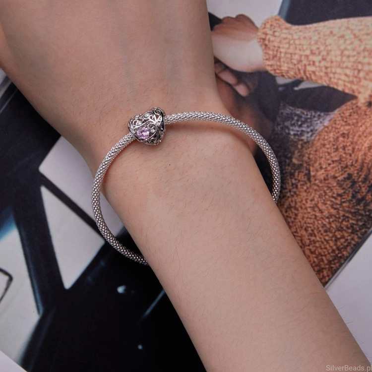 Srebrny charms serce do Pandora i innych bransoletek modułowych typu charms G533