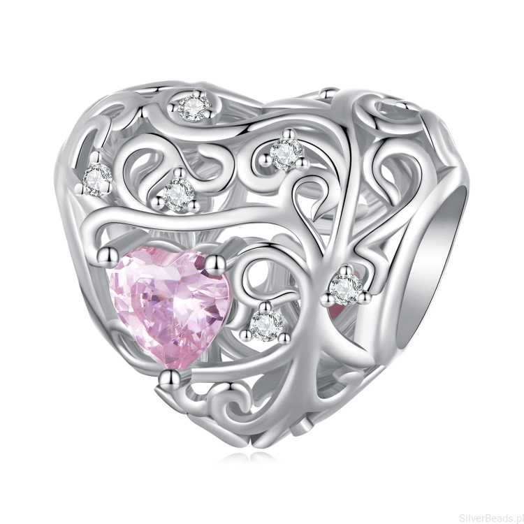 srebrny charms serce z roślinnym ornamentem G533