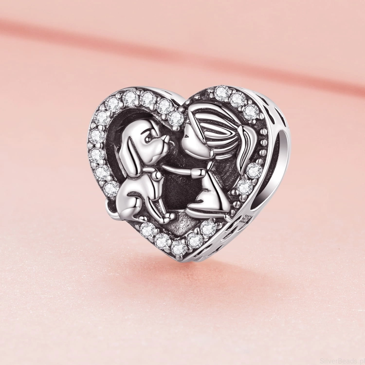 Srebrny charms piesek i serce G535
