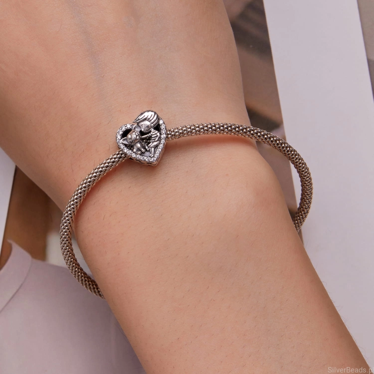 srebrny charms serce do Pandora i innych bransoletek modułowych charms G536