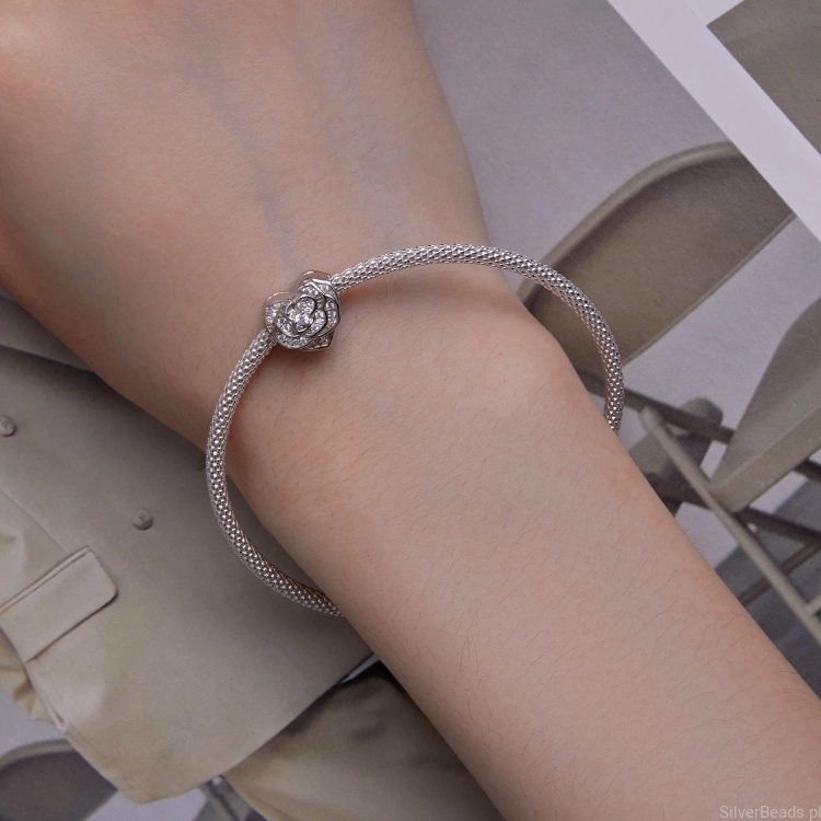 serce róża srebrny charms do Pandora i innych bransoletek modułowych G539