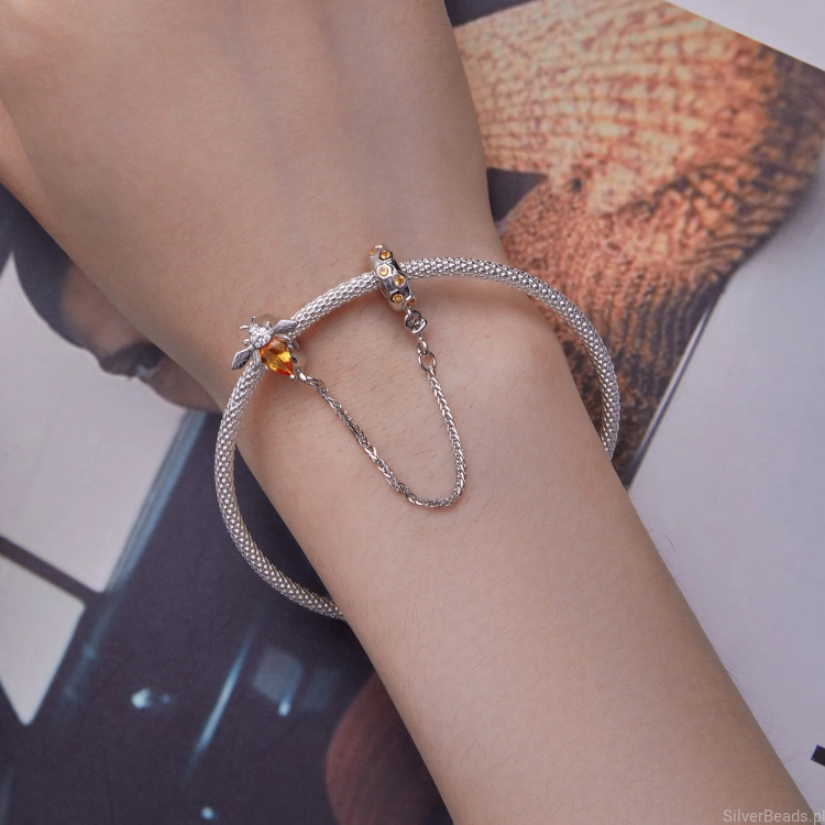 stoper z łańcuszkiem pszczoła charms do Pandora i innych bransoletek modułowych G543