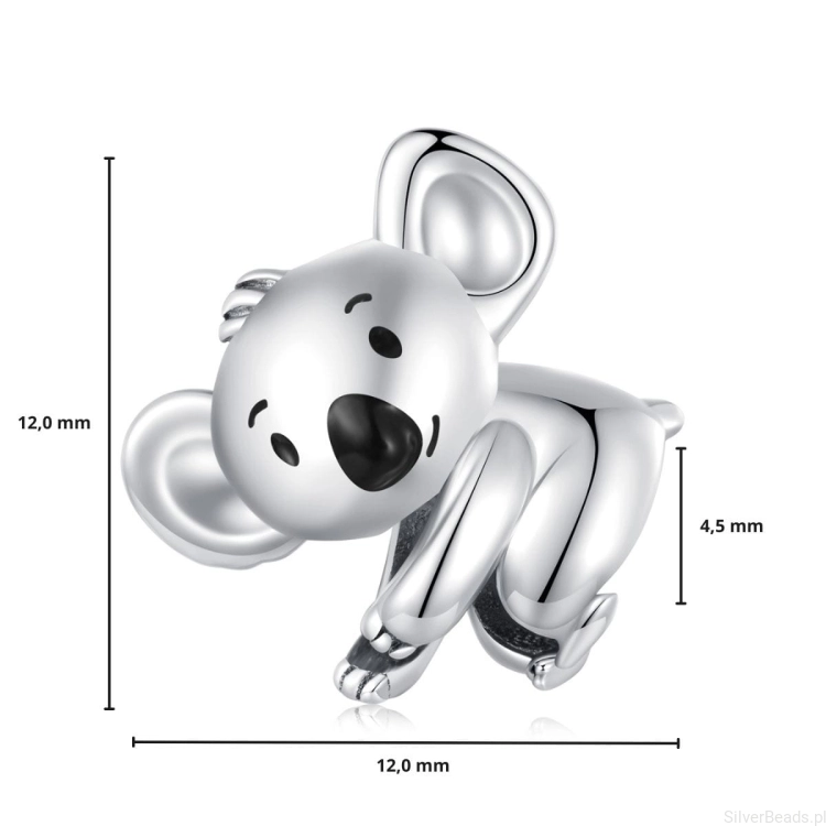 G544 Wymiary koralika charms miś koala  ze srebra próby 925