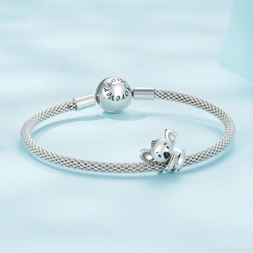 srebrna bransoletka modułowa typu Pandora i charms miś koala G544