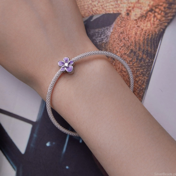 fioletowy kwiat charms do Pandora i innych bransoletek modułowych G546