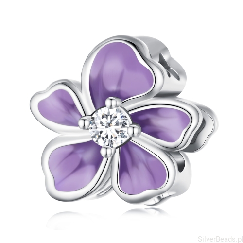 Srebrny charms fioletowy kwiat kwiatek G546
