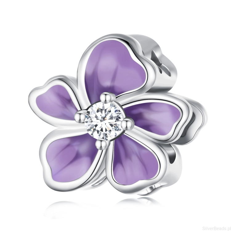 Srebrny charms fioletowy kwiat kwiatek G546