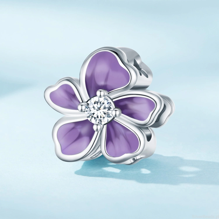 srebrny charms koralik beads kwiat kwiatek G546
