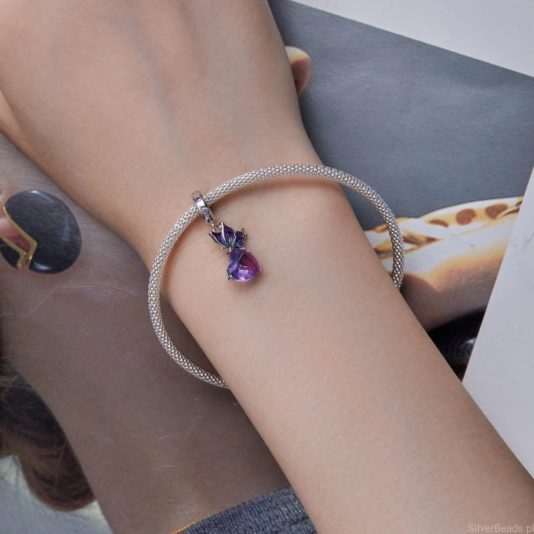 serce z motylkiem charms do Pandora i innych bransoletek modułowych G549