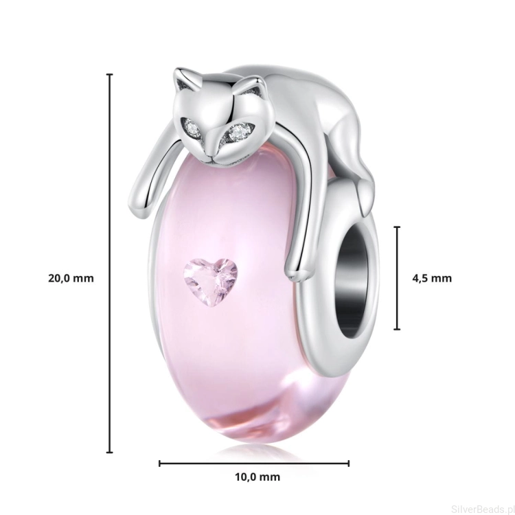 G550 wymiary koralika charms ze srebra próby 925, beads szkło murrano i srebrny kot