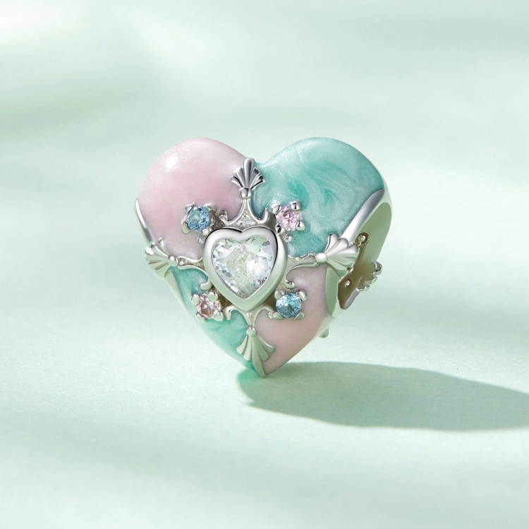 srebrny charms serce faberge beads G555