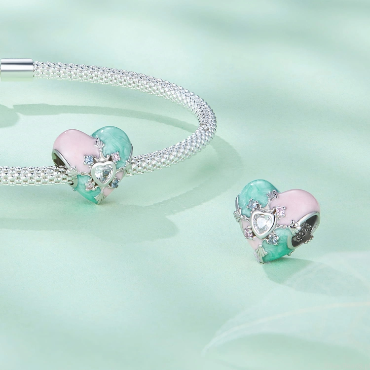 srebrne charmsy koraliki serca Faberge G555