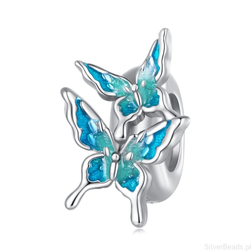Srebrny charms stoper z motylkami G559