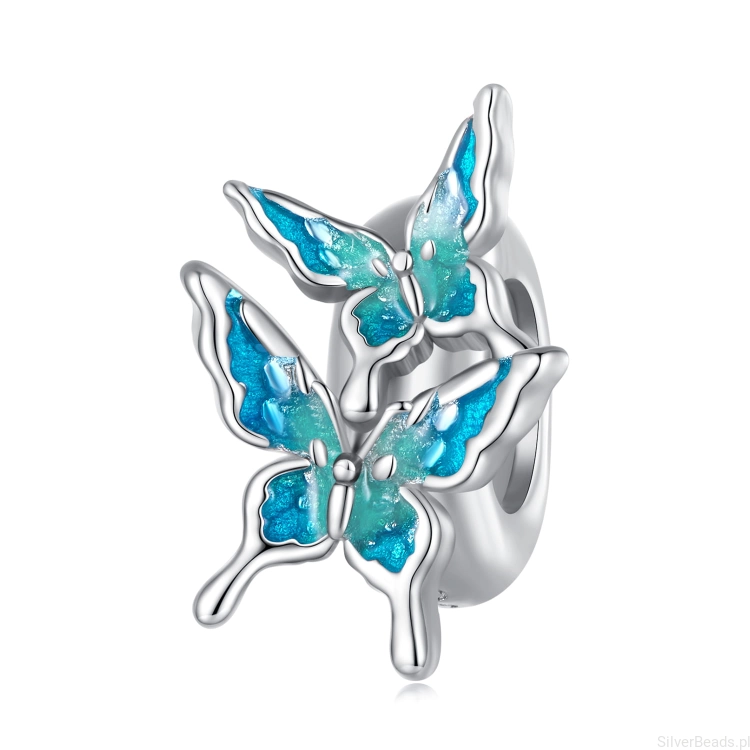 Srebrny charms stoper z motylkami G559
