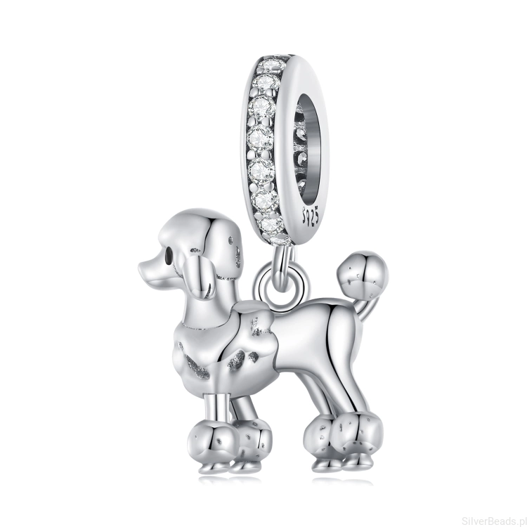 Srebrny charms pudel zawieszka do bransoletek G567