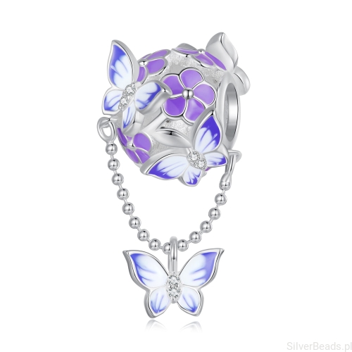 Srebrny charms kwiaty i motyle G570