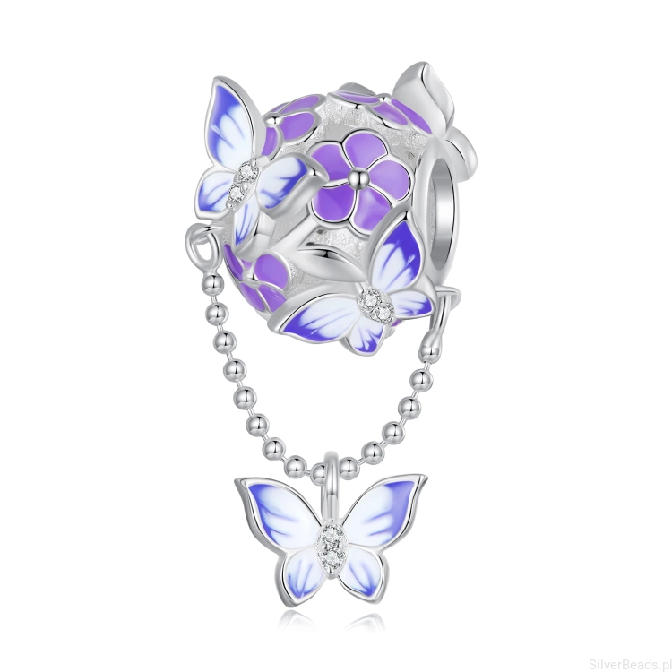 Srebrny charms kwiaty i motyle G570