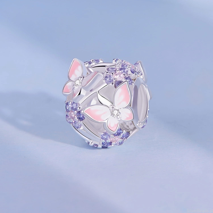 Charms srebro 925 kwiaty i motyle koraliki beads G573