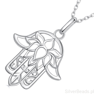 N55 Ręka Fatimy kwiat lotosu srebrny naszyjnik regulacja