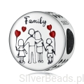 Srebrny koralik charms spacerująca rodzina G597