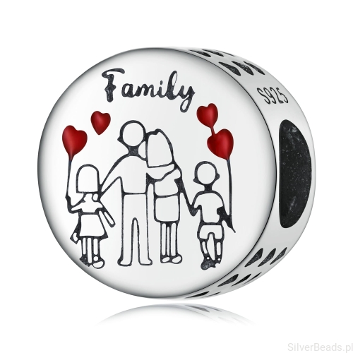 Srebrny koralik charms spacerująca rodzina G597