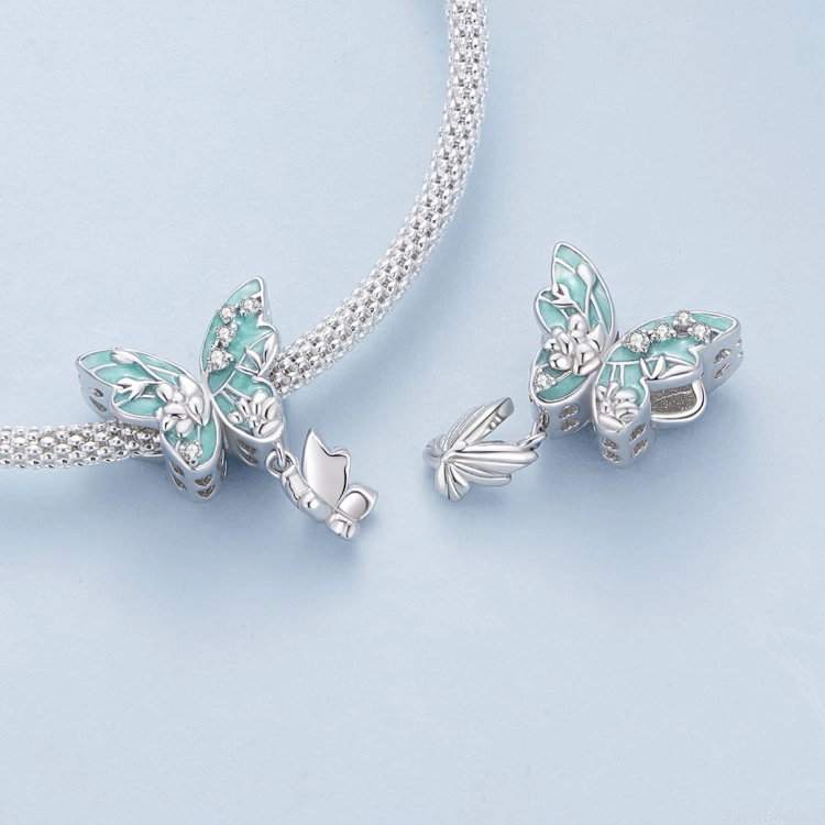 Srebrne charmsy koraliki motyle motylki do bransoletek modułowych charms G618