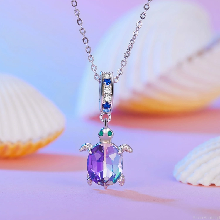 Srebrna zawieszka charms kryształowy żółw do łańcuszka srebrnego naszyjnika G621
