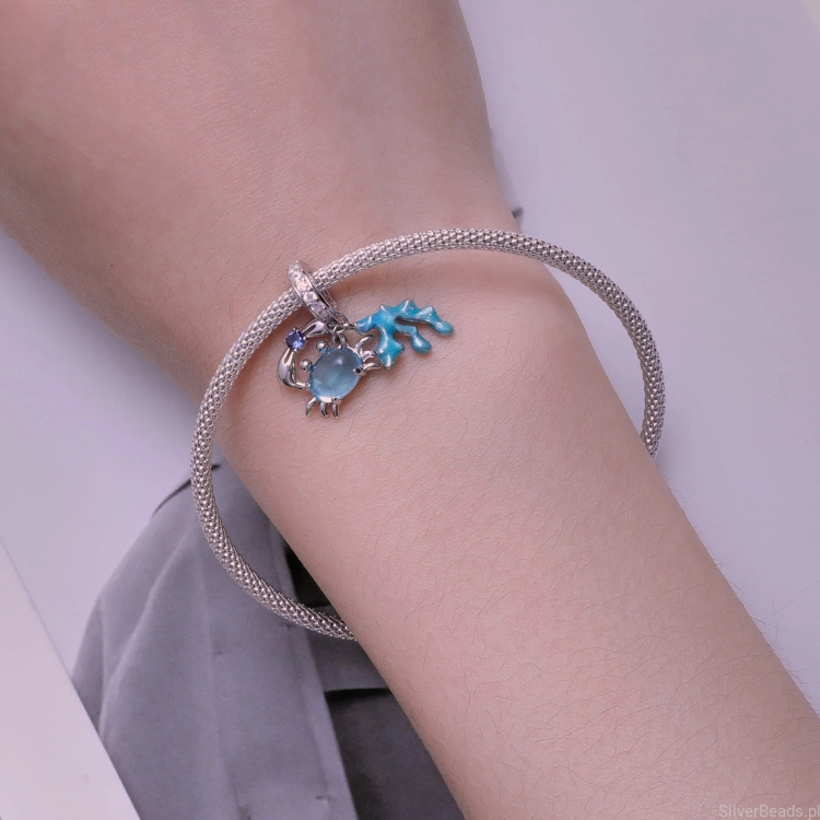 Uniwersalny srebrny charms krab koral pasujący do Pandora SilverBeads Apart Yes Kuru i innych bransoletek modułowych