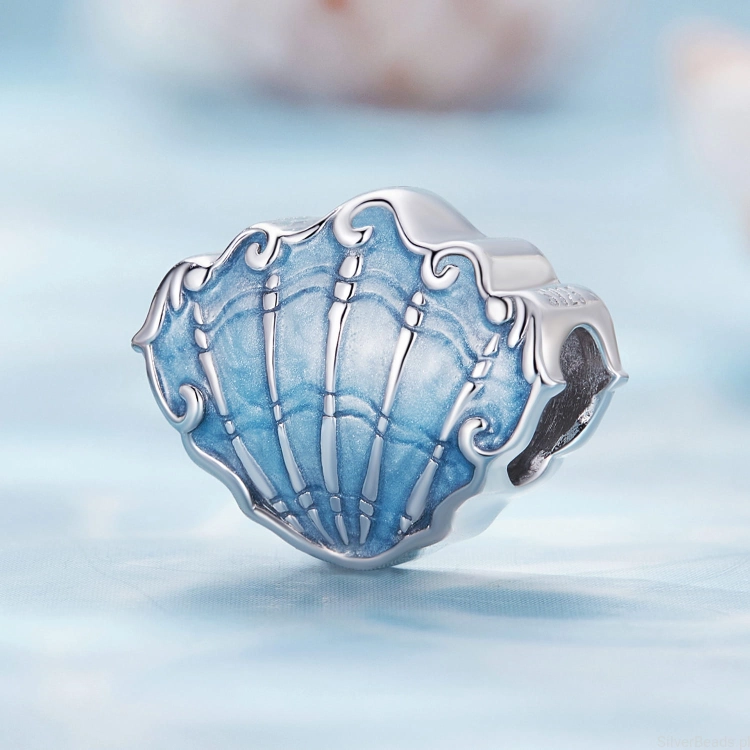 Charms srebro 925 Błękitna muszla koralik do bransoletki modułowej charmsG628