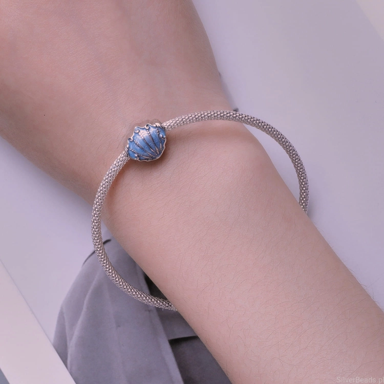Uniwersalny srebrny charms Błękitna muszla pasujący do Pandora SilverBeads Apart Yes Kuru i innych bransoletek modułowych G628