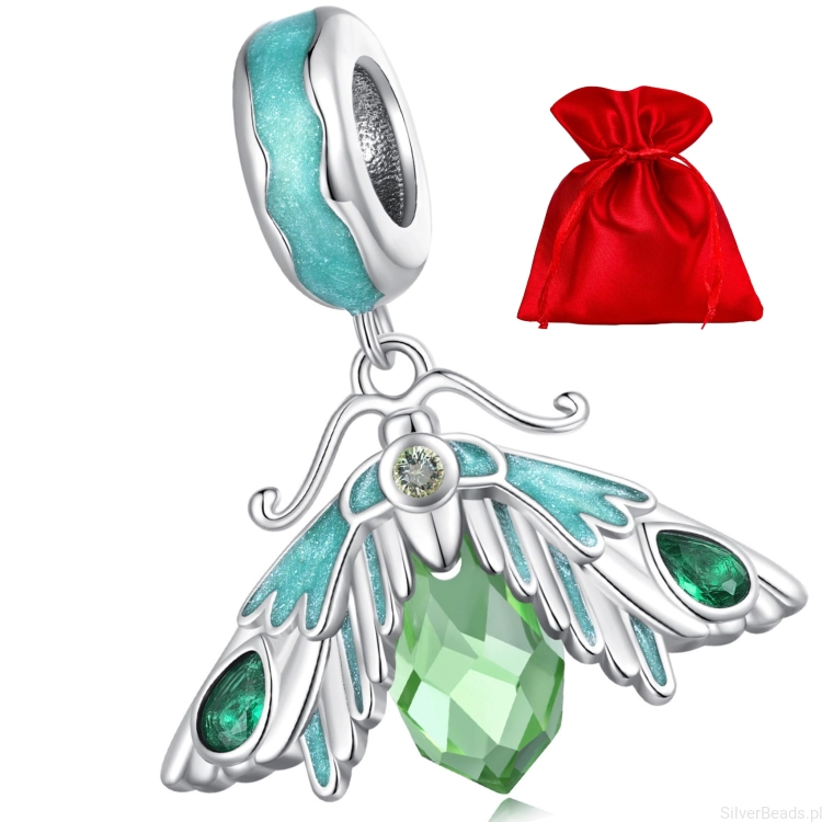 Satynowy woreczek gratis do zamówienia koralika charms  Motyl ćma ozdobiony kryształem G640