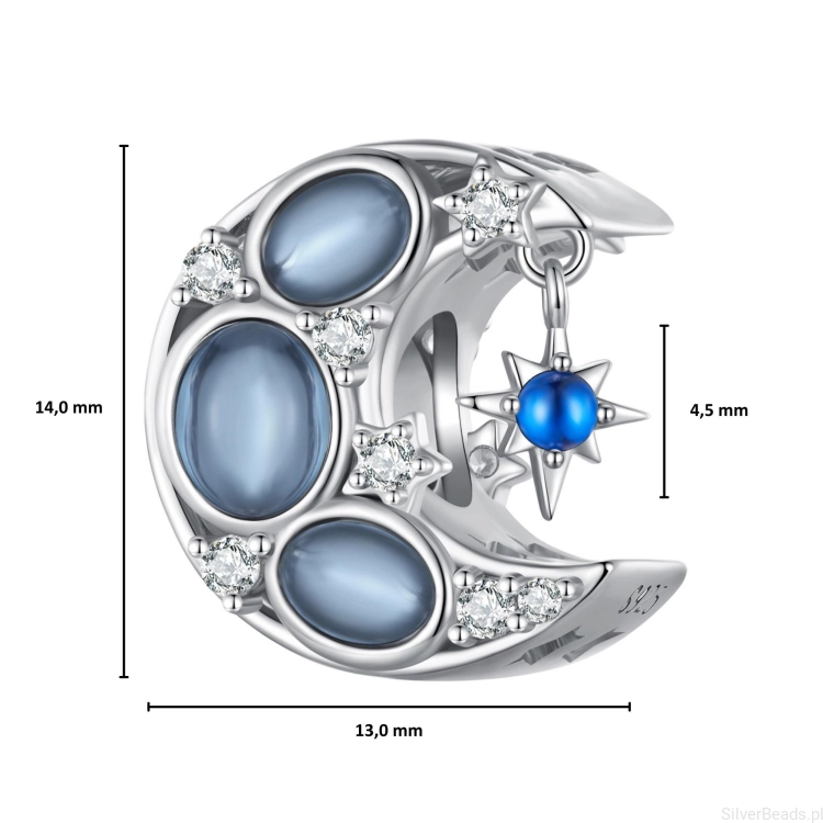 Wielkość koralika charms ze srebra próby 925 beads Księżyc z zawieszką gwiazdką ozdobione kryształami G646