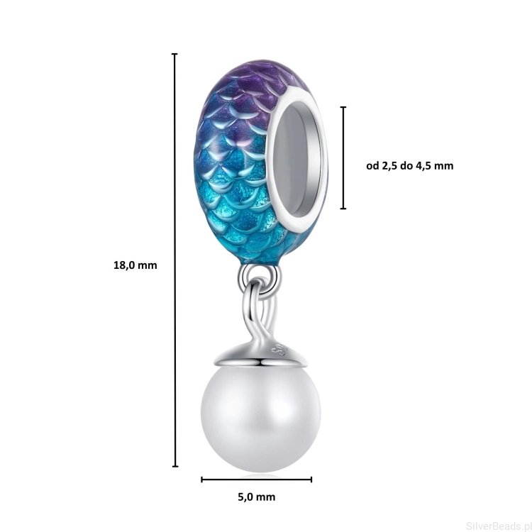 Wielkość koralika charms ze srebra próby 925 beads Stoper ozdobiony kolorowymi łuskami z zawieszką perłą G650