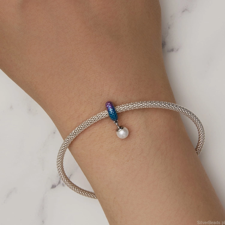Uniwersalny srebrny charms stoper z perłą pasujący do Pandora SilverBeads Apart Yes Kuru i innych bransoletek modułowych G650