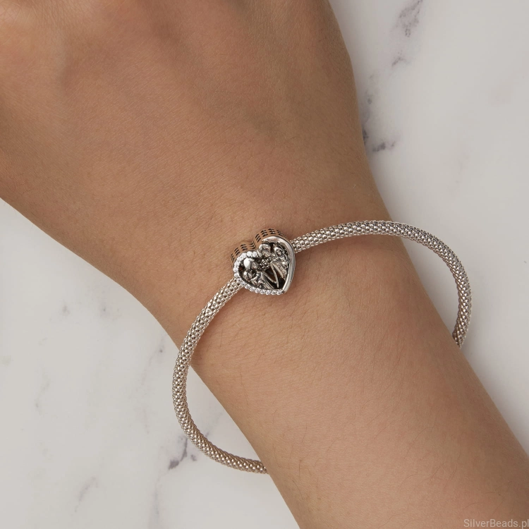 Uniwersalny srebrny charms serce rodzina pasujący do Pandora SilverBeads Apart Yes Kuru i innych bransoletek modułowych