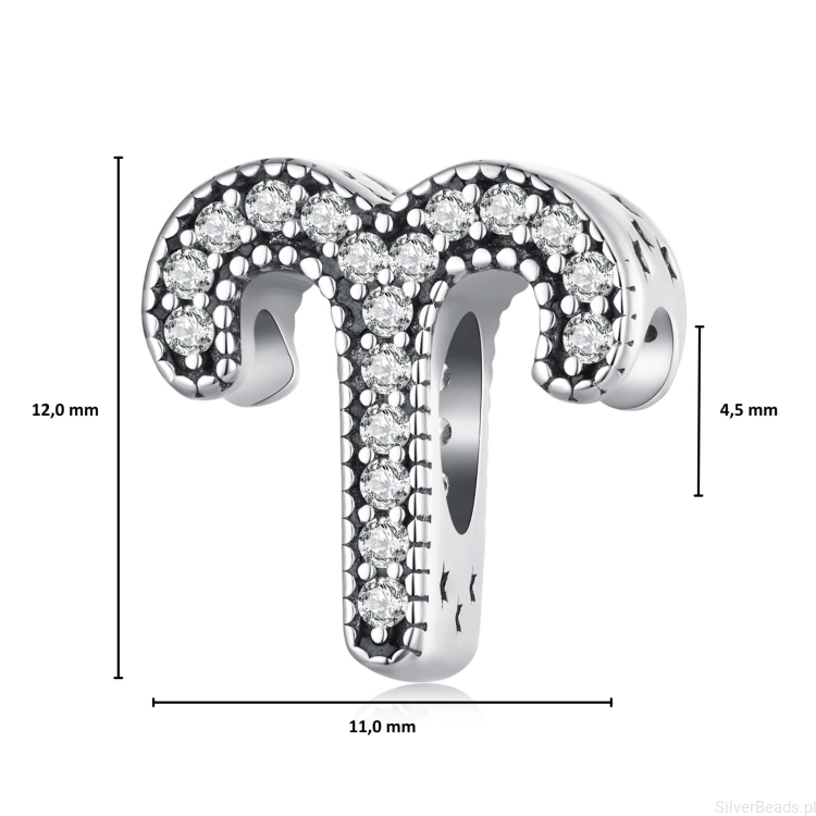 Wielkość koralika charms ze srebra próby 925 beads Znak zodiaku baran ozdobiony kryształkami G665