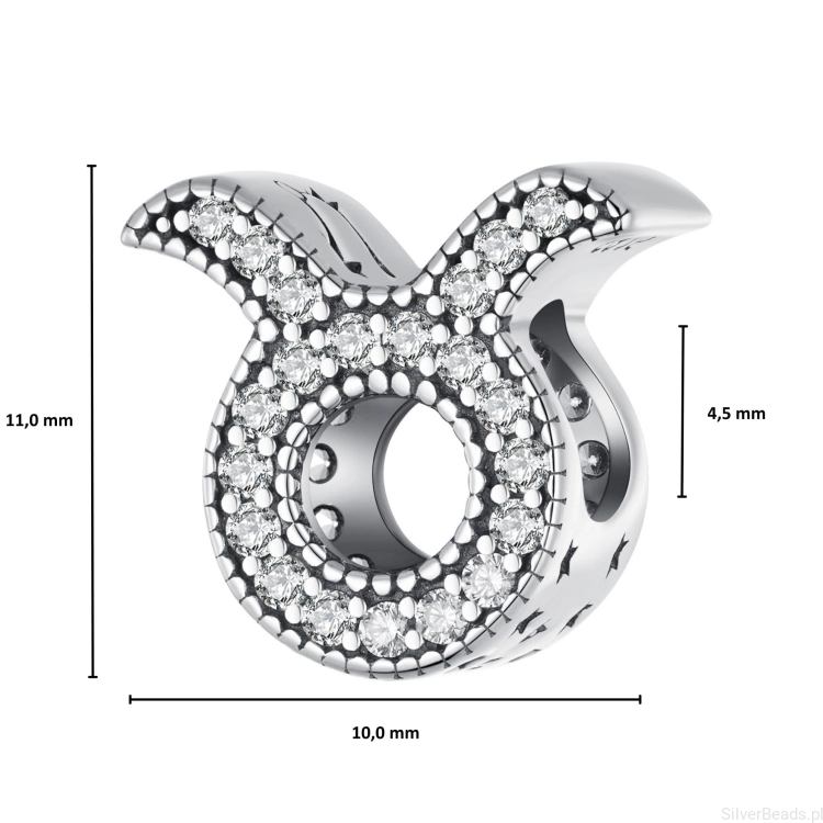 Wielkość koralika charms ze srebra próby 925 beads  Znak zodiaku byk ozdobiony kryształkami G666